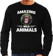 Sweater chimpansee apen amazing wild animals / dieren trui zwart voor heren