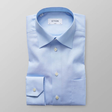 Eton Classic fit Ljusblå fiskbensmönstrad skjorta