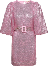 "Sequins Puff Sleeve Mini Dress Kort Kjole Pink By Ti Mo"
