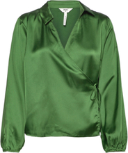 Objsateen Ls Wrap Top A Div Bluse Langermet Grønn Object*Betinget Tilbud