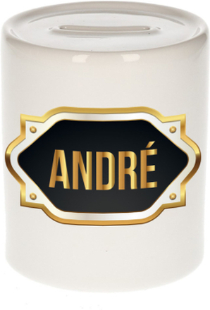 Naam cadeau spaarpot Andre met gouden embleem