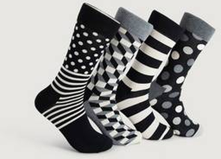 Happy Socks 4-Pack Classic Black & White Socks Gift Set Multi