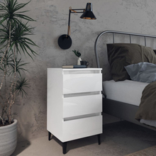 vidaXL Sängbord med metallben vit högglans 40x35x69 cm