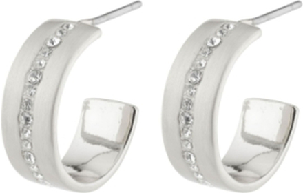 Casey Crystal Detail Huggie Hoop Accessories Jewellery Earrings Hoops Sølv Pilgrim*Betinget Tilbud