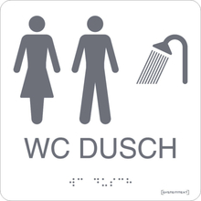 Taktil skylt "WC/Dusch Dam/Herr" Vit