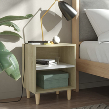 vidaXL Sängbord med massiva träben sonoma-ek och vit 40x30x50 cm